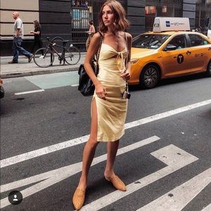 Yellow tie front midi dress